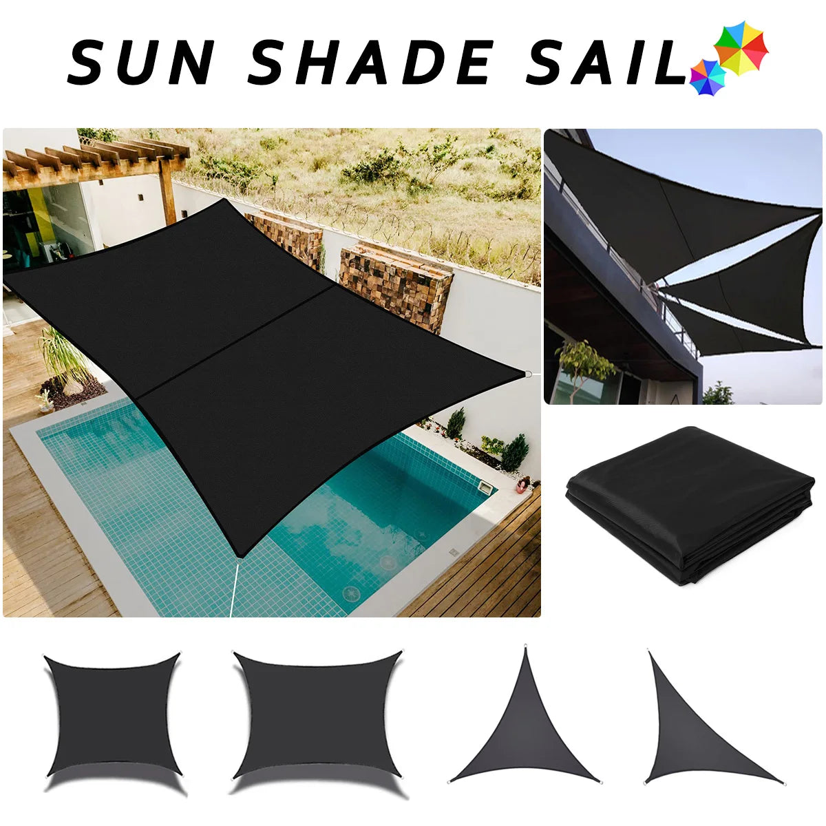 Black 420D Waterproof Square Rectangle Shade Sails