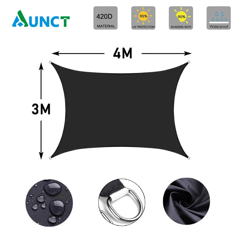 Black 420D Waterproof Square Rectangle Shade Sails