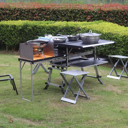 Heavy Duty Outdoor bbq Camping move Kitchen 2 in 1 Folding Camping Cooking Table for Easy Cooking Multifunction Aluminum Table