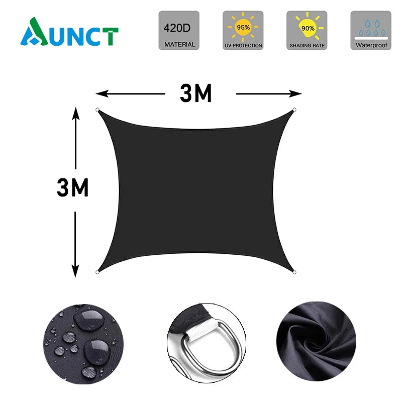 Black 420D Waterproof Square Rectangle Shade Sails