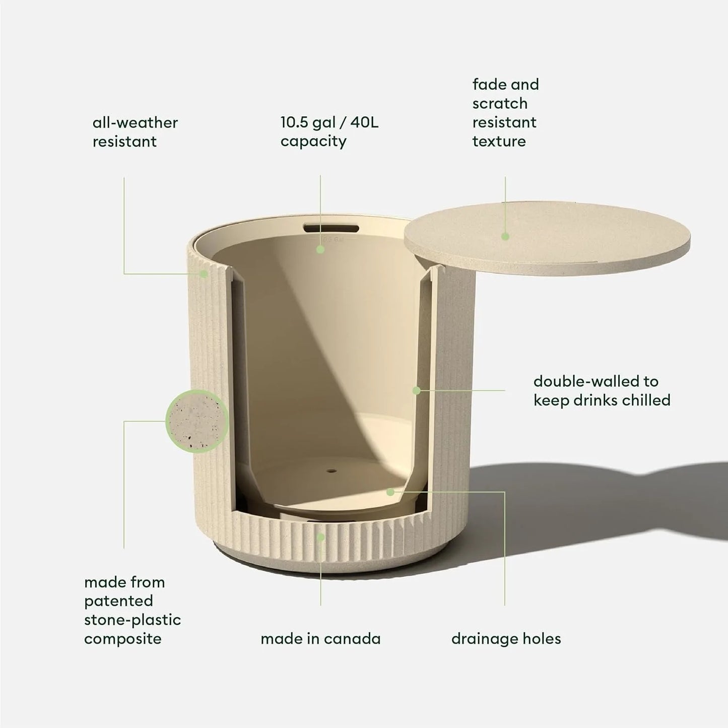 Outdoor Cooler Side Table - 2 in 1 - Designed for use as Table, Patio Table, Outdoor Patio Decor and Outdoor Bar