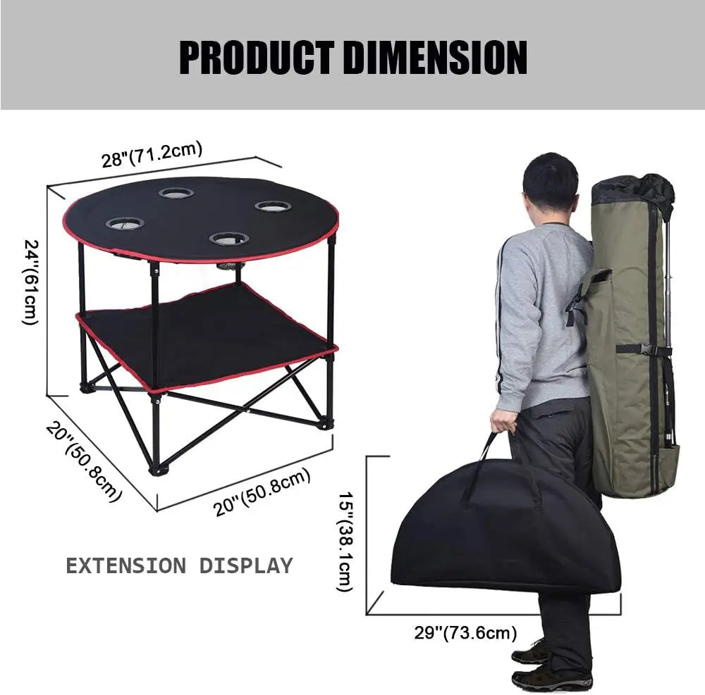 Camping Table Folding Picnic Table with 4 Cup Holders+4 Piece Fishing Chair with Cooler Bag Compact Fishing Stool