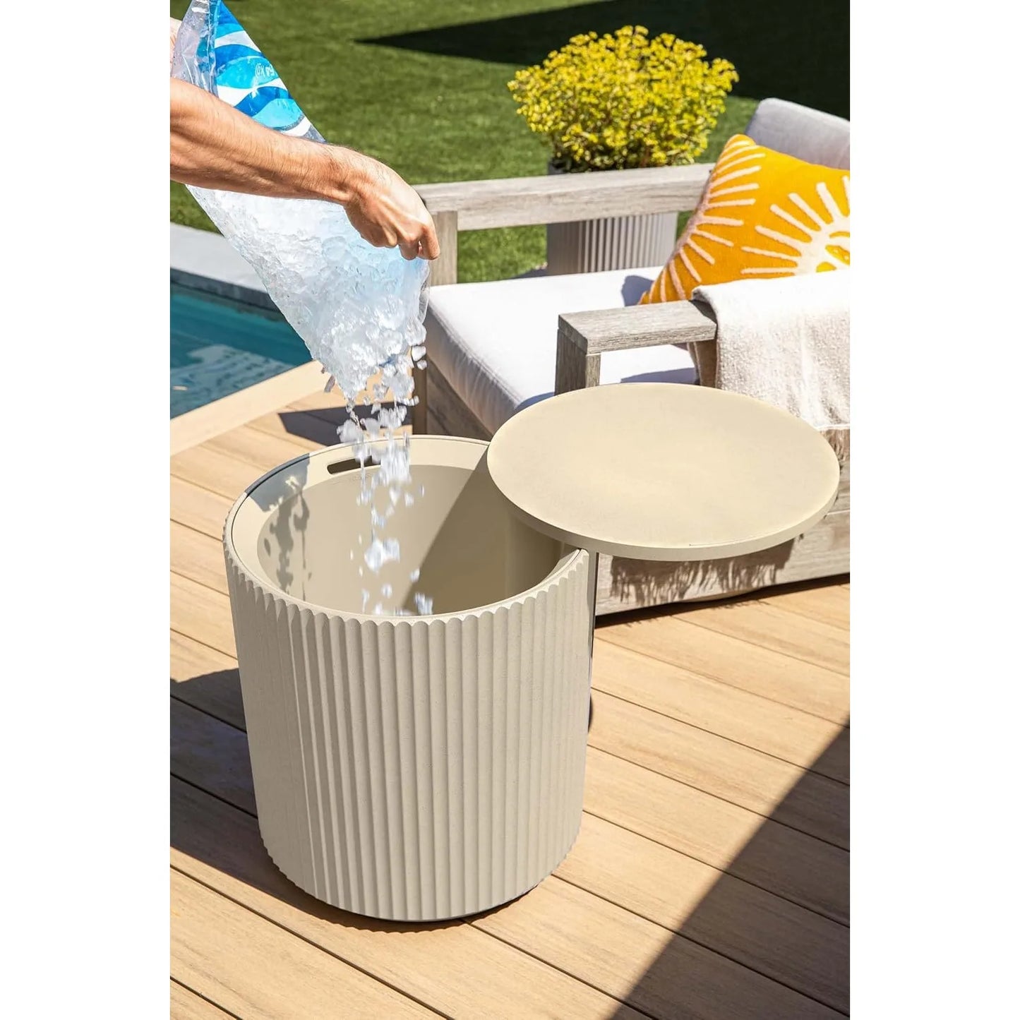 Outdoor Cooler Side Table - 2 in 1 - Designed for use as Table, Patio Table, Outdoor Patio Decor and Outdoor Bar