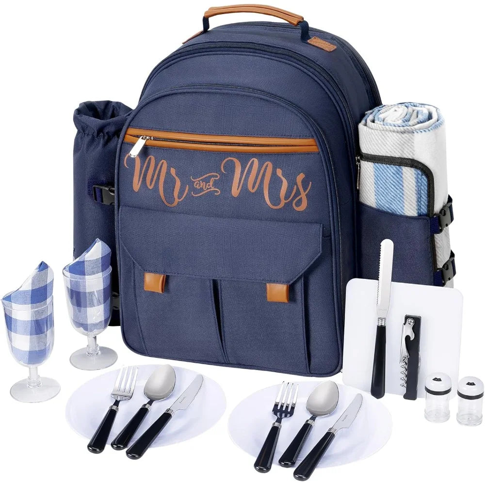 Couple Gifts 22L Insulated Picnic Backpack for 2, Picnic Basket Set , Cooler Backpack Leak Proof