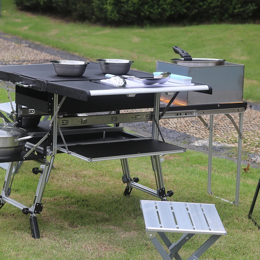 Heavy Duty Outdoor bbq Camping move Kitchen 2 in 1 Folding Camping Cooking Table for Easy Cooking Multifunction Aluminum Table