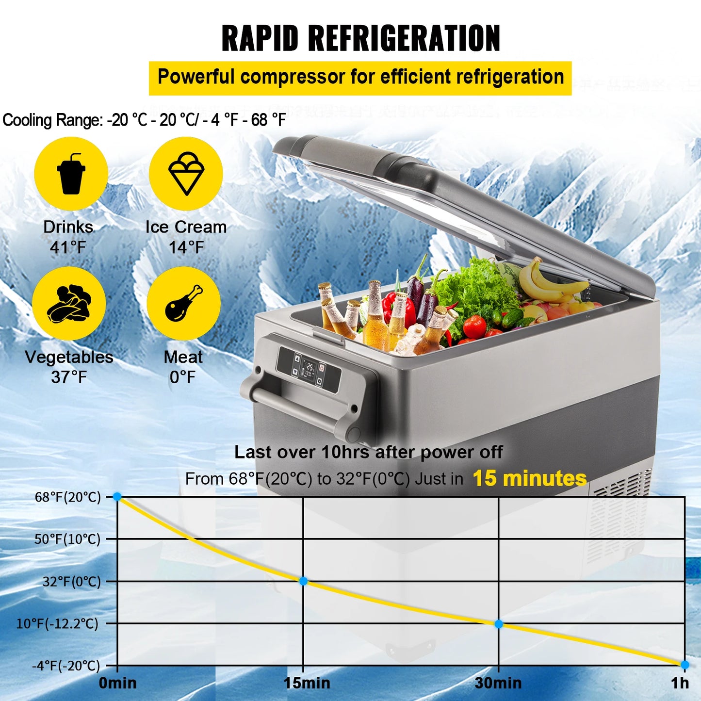 VEVOR 55L Car Refrigerator Compressor Portable Small Freezer Mini Electric Cooler for Driving Travel Fishing Outdoor & Home Use